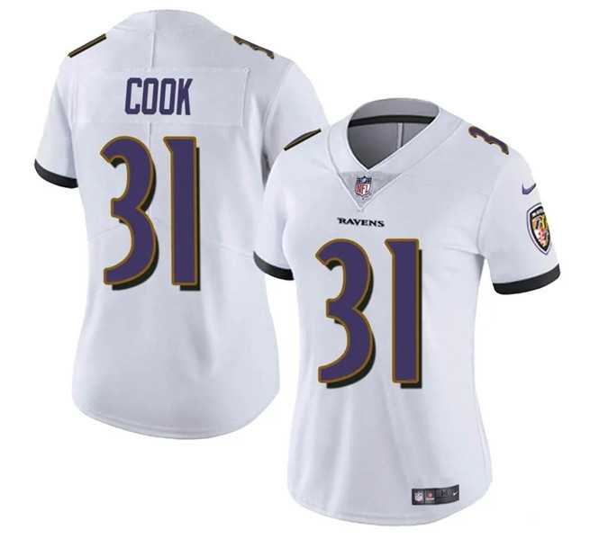 Women%27s Baltimore Ravens #31 Dalvin Cook White Stitched Jersey Dzhi